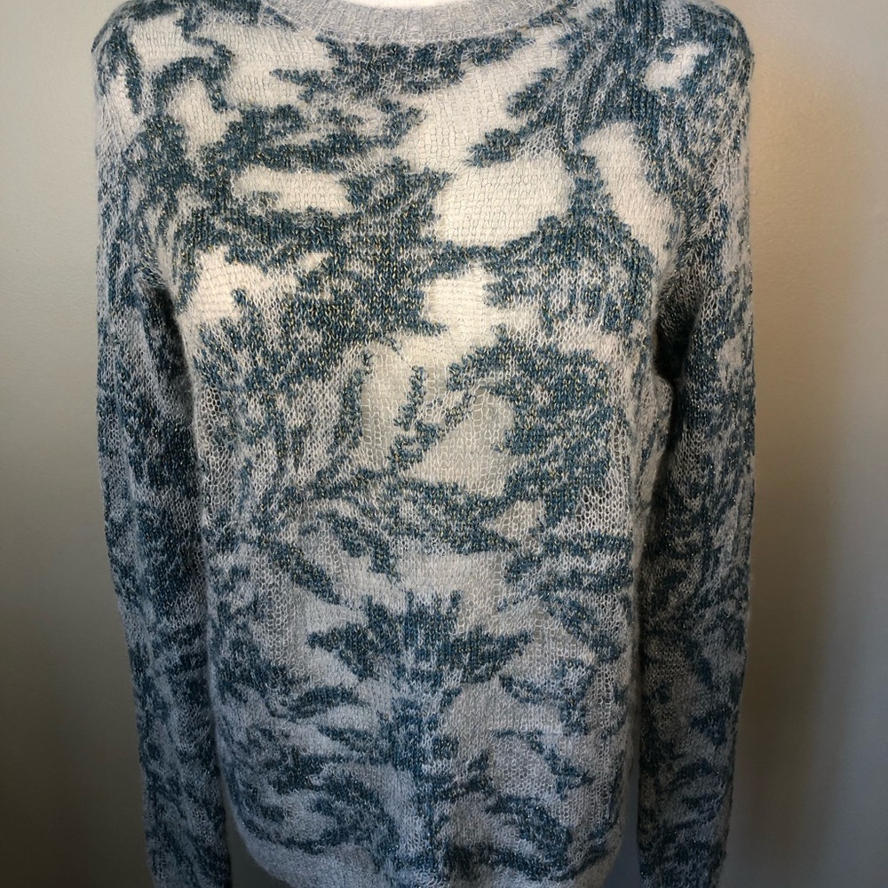 Christian Dior Grey Blue Cashmere Blend Knit Sweater Luxury Boho Size 6